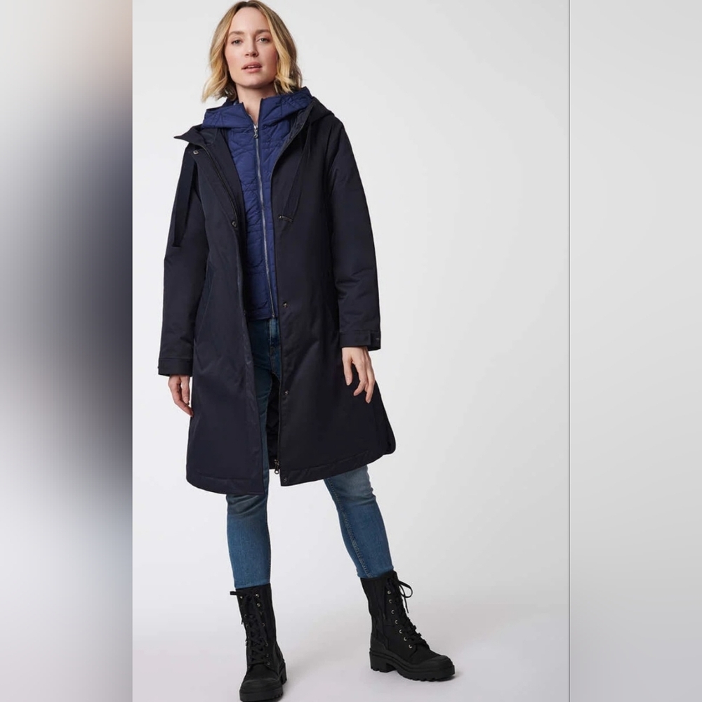 NEW! Bernardo Navy Modern Utility Raincoat With Removable Bib Size XS